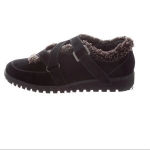 Stuart Weitzman Suede Athletic Sneakers Faux Fur Trim Black Size 8 1/2